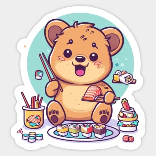 Kawaii Quokka eating salmon sushi Sticker